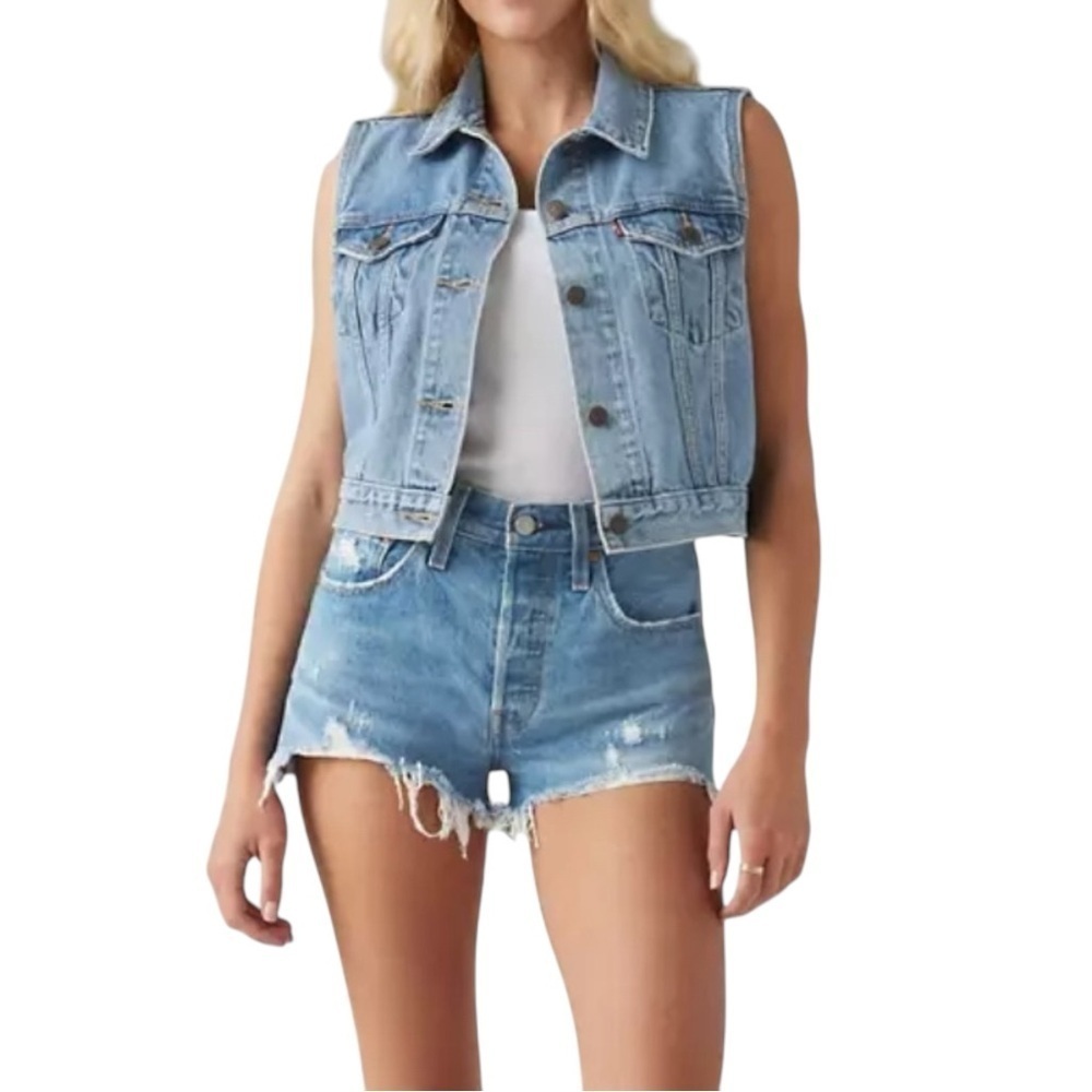 Levi's Light Wash Distressed Denim Shorts